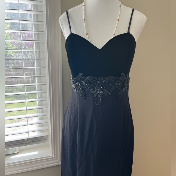 [11/12]VTG Les Robes Galleria Black Spaghetti Strap Maxi Back Slit pencil Dress - Picture 1 of 13